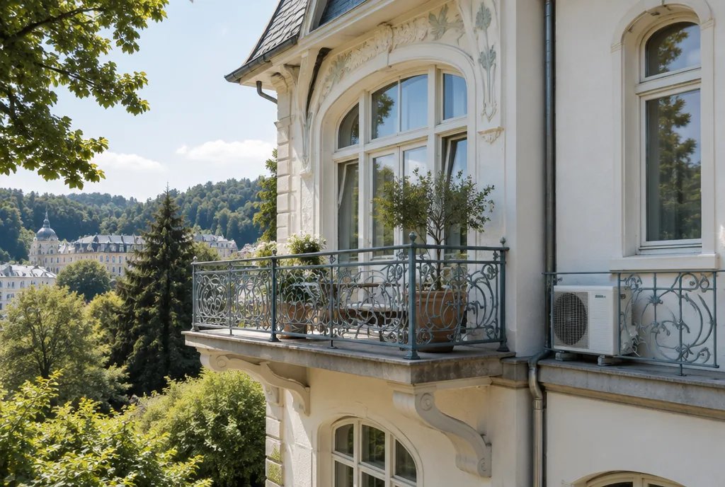 Jugendstilvilla mit Außengerät auf dem Seitenbalkon, Beispielbild